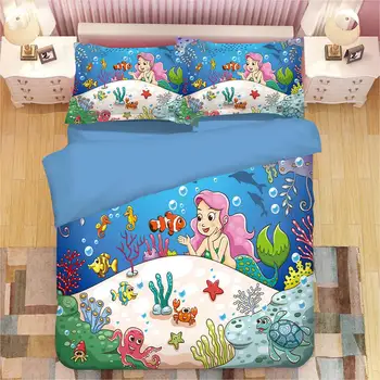

LLANCL Mermaid Printed Quilt/Duvet/Comforter cover Adult Bedroom 3pcs Polyester Fiber Children's Gift Single/Double