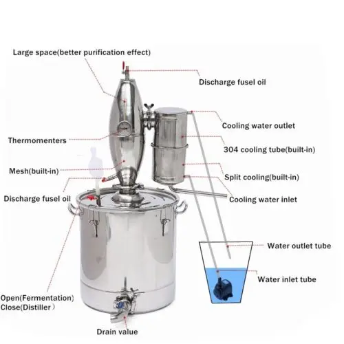 25L 45L воды Алкоголь дистиллятор Создание Комплект виноделия Эфирное масло котла