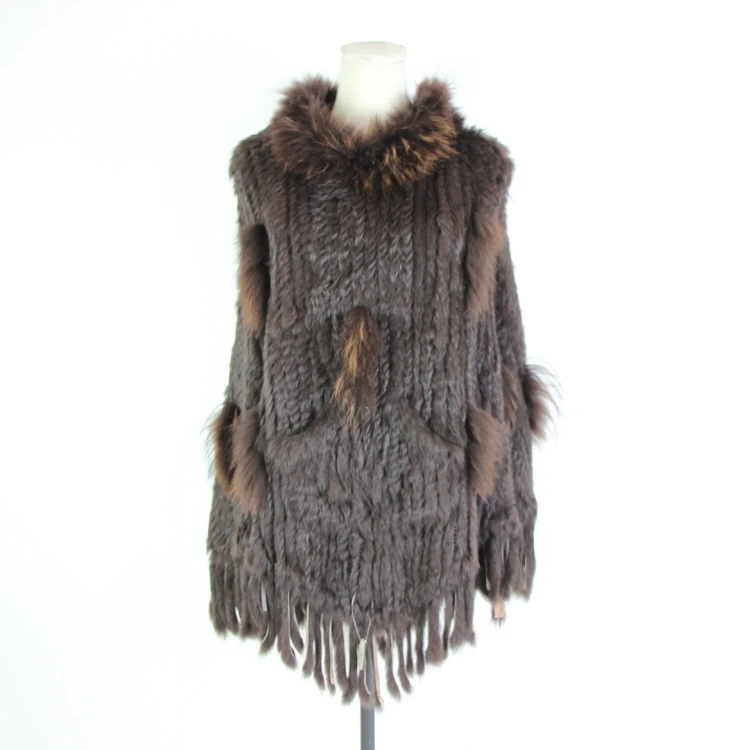 Зимнее женское пончо с натуральным кроличьим мехом и капюшоном, широкий свитер накидка, шаль, меховое пальто с капюшоном, меховые пончо