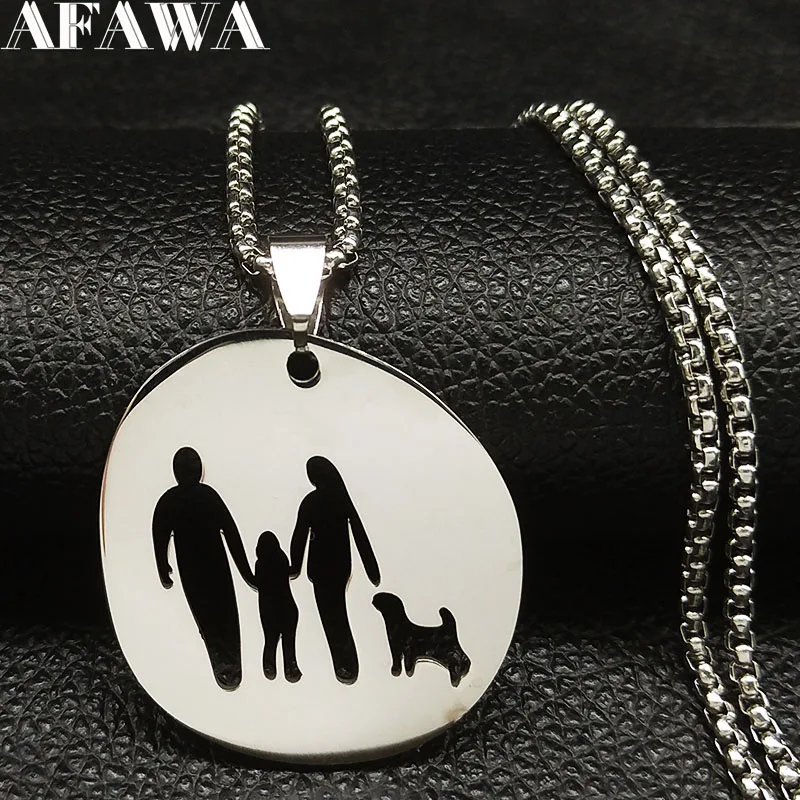 

Famliy Dog Dad Mum Girl Stainless Steel Necklace Women Silver Color Chain Necklace Jewelry joyeria de acero inoxidable N18581