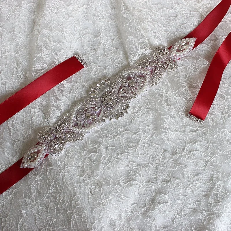 Элегантный с кристаллами и жемчугом свадебный ремень для женщин бисером свадебный пояс, лента свадебные Sash платье для выпускного вечера