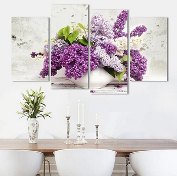 

Promotion 4 Pcs Hot sales HD Large lilac flower canvas painting beautiful decorative wall art modern abstract image unframed