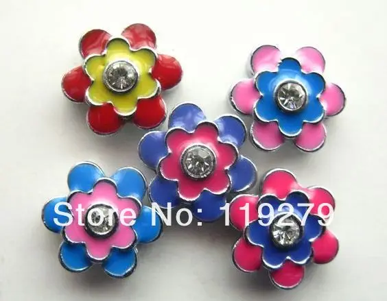 20pcs 8mm zinc alloy with one piece of rhinestone DIY Flower mix colors Slide Charms Fit to Pet Collars and Wristbands Belts | Украшения и