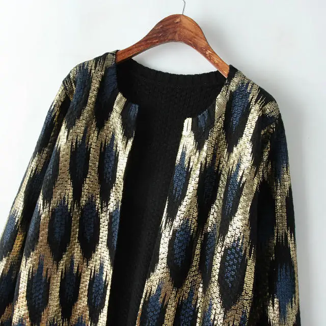 Абсолютно Модный женский свитер с леопардовым принтом и позолотой средней длины, кардиган, женские повседневные кардиганы, куртка, верхняя одежда