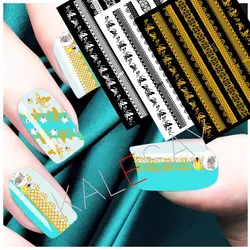 Золото для ногтевого дизайна Стикер Маникюр дизайн декоративный самоклеющийся черная наклейка для аксессуары для ногтей DIY белый стикер s
