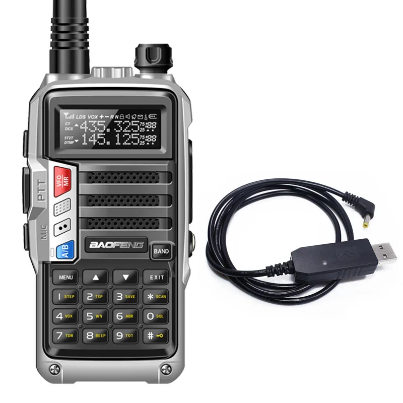 BAOFENG UV-S9 8 Вт Мощный VHF/UHF136-174Mhz& 400-520 МГц двухдиапазонный 10 км утолщенная батарея рация CB радио+ NA-701 - Цвет: sliver add usb cable