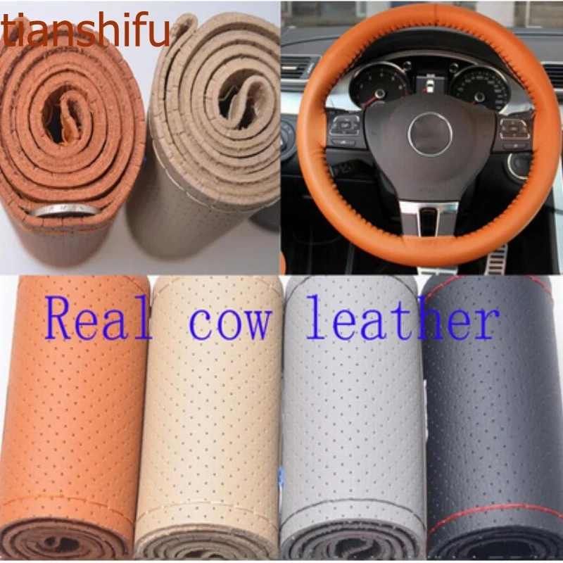

Tianshifu car steering wheel cover Real Genuine Leather good quality universal Steering Wheel Cover Free shipping 36/38/40cm