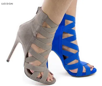 

2019 fashion women peep toe high heels party shoes summer gladiator sandals cuts out dress shoes ankle wrap sandals booties