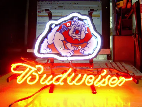 

Business NEON SIGN board For FRESNO STATE BULLDOGS BUDWEISER Baseball REAL GLASS Tube BEER BAR PUB Club Shop Light Signs 17*14