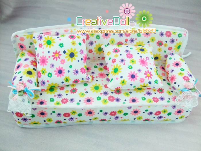 Funny toys for baby girls play house toys Mini Dollhouse Furniture Flower soft sofa with cushions doll house for barbie doll