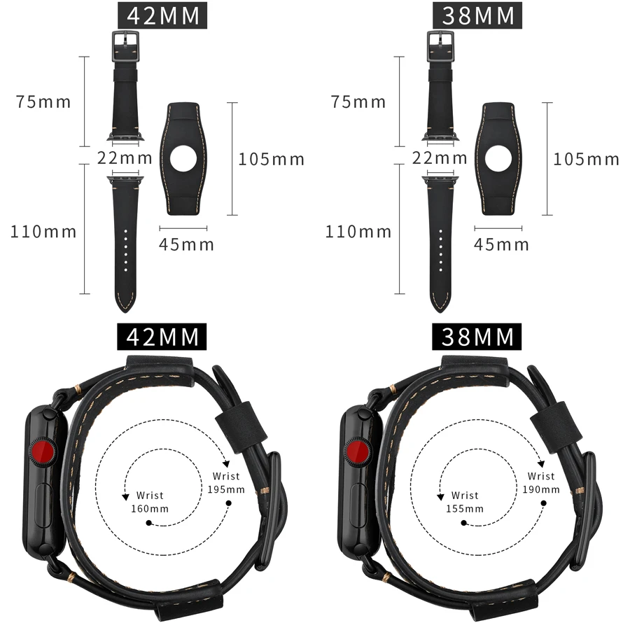 Ремешок кожаный для Apple Watch Band 44 мм 38 42 40 белый двойной браслет Tour iWatch 4 3 2 Bands