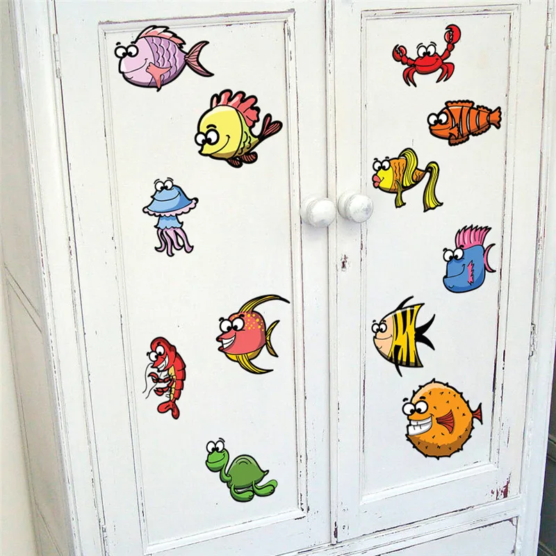 Мультяшные рыбки Sealife настенные наклейки для детской комнаты, ванной комнаты, украшения для дома, водонепроницаемые животные, плинтус, фреска, художественные наклейки для унитаза - Цвет: 17 831