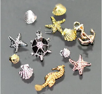 

100pcs New Sea Style Shell Starfish Mix Design 3d Alloy Nail Art Studs Decoration Wheel Set DIY Beauty Charm Nail Tools