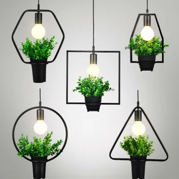 

Modern minimalist geometric wrought iron chandelier restaurant bookstore dining chandelier (with artificial plants) LM5091605