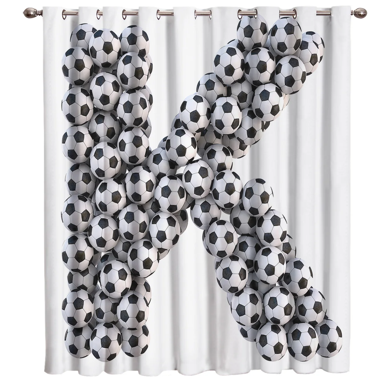 

Letter K Curtains Stack of Soccer Balls with K Shape 3D Window Curtains for Living Room Bedroom Kitchen Cortinas Para Sala De