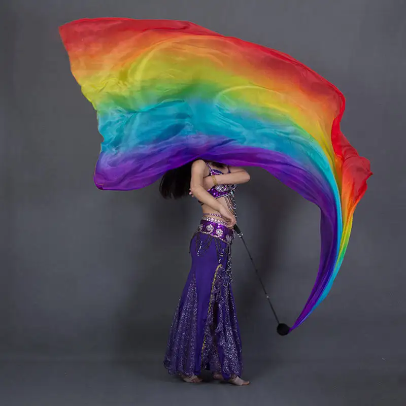 Шелк представление вуаль танцор контрастные цвета светильник текстура прямоугольный шарф 2,5 метров танец живота радуга вуаль+ POI Мяч - Цвет: Rainbow