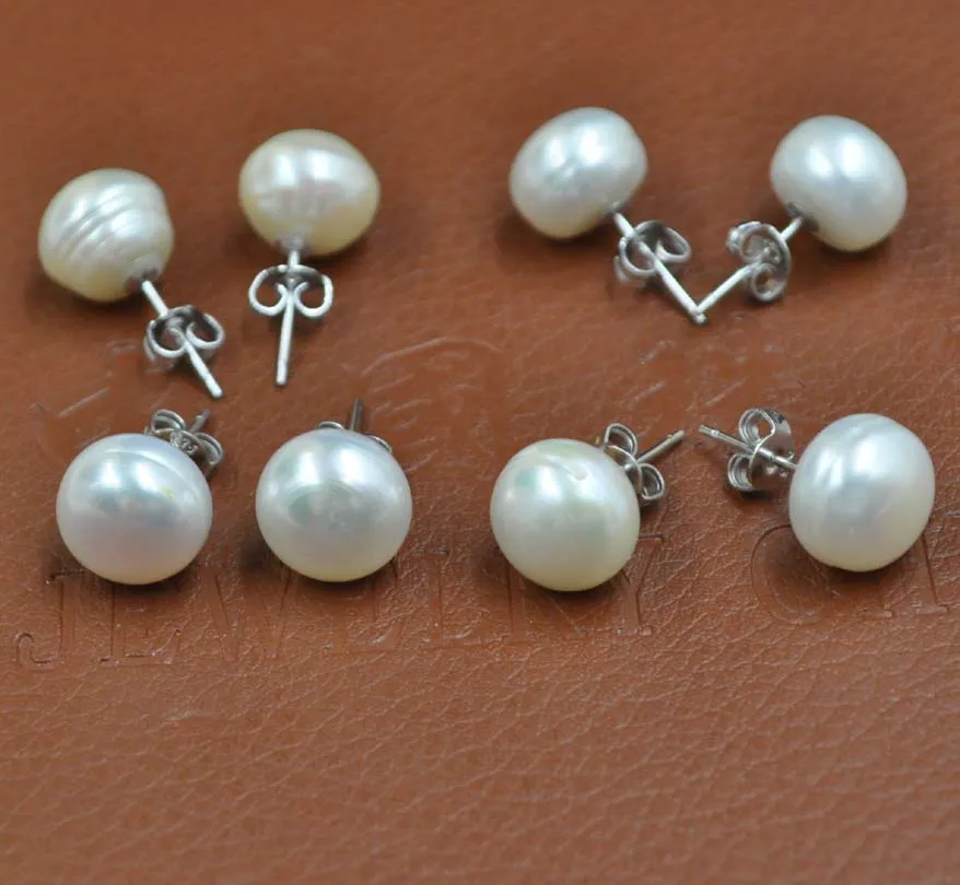 wholesale 5 pairs 10.5mm real pearl earring studs s925in Stud Earrings