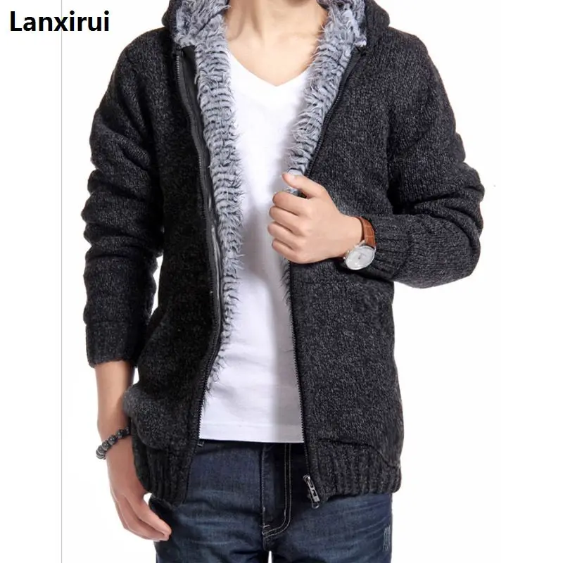 

Brand Men Casual Striped Thick Cardigan Sweater Male Zipper Knitted Cardigan For Men Winter Mens Turtleneck Cardigan