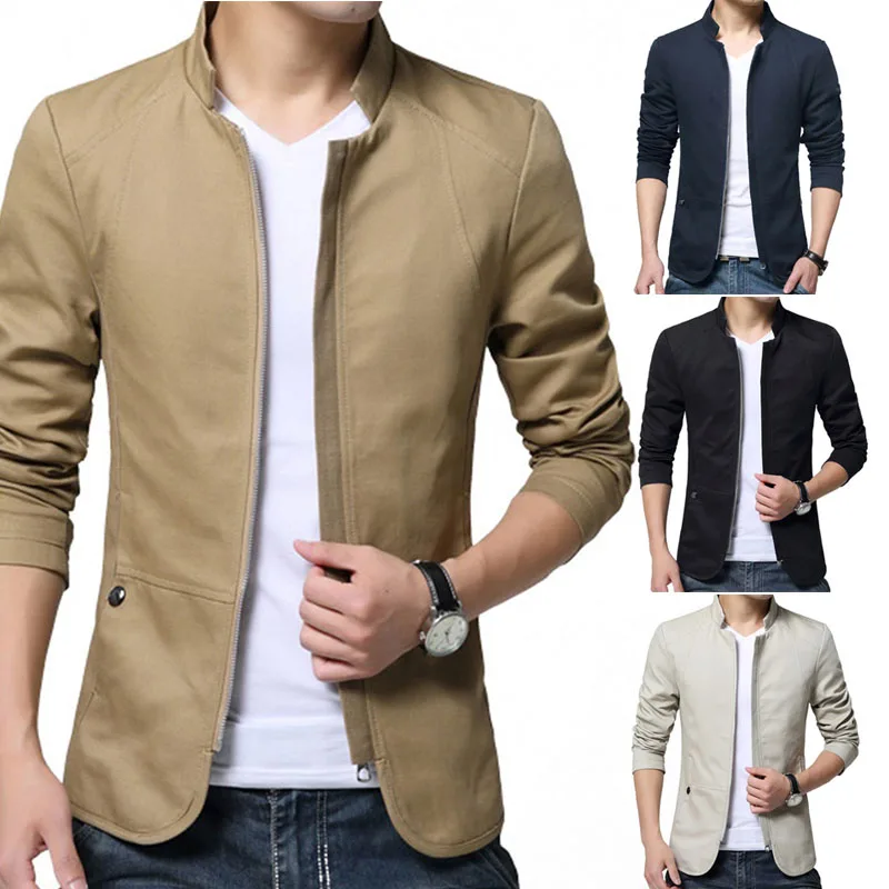

Newly Men Casual Coat Slim Fit Zipper Solid Business Coat for Spring Autumn DOD886