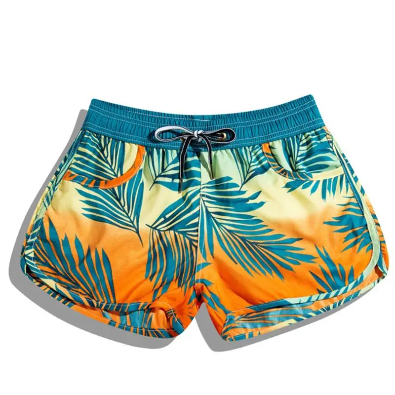 Подходящие пляжные шорты с принтом для женщин и мужчин, летние градиентные листья, печать, серфинг плавание, шорты на шнурке, шорты с карманами - Цвет: Women XL