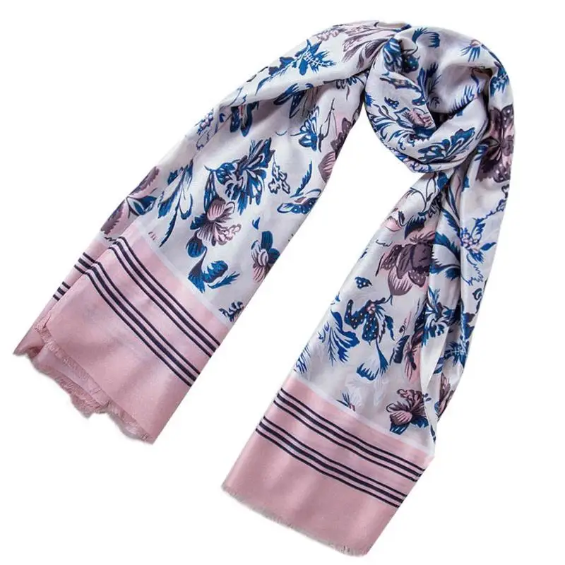 Зимняя теплая шаль для мамы, Женская Цветочная печать длинный шарф, Детские повседневные украшения, аксессуары, подарок, модный шарф для маленьких девочек - Цвет: Розовый