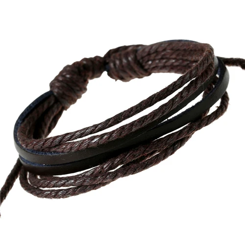 1 шт., монохромный плетеный кожаный браслет, ручная роспись, кожаные веревочные браслеты для женщин и мужчин, браслет с плетеной веревкой PK043 - Окраска металла: black and brown