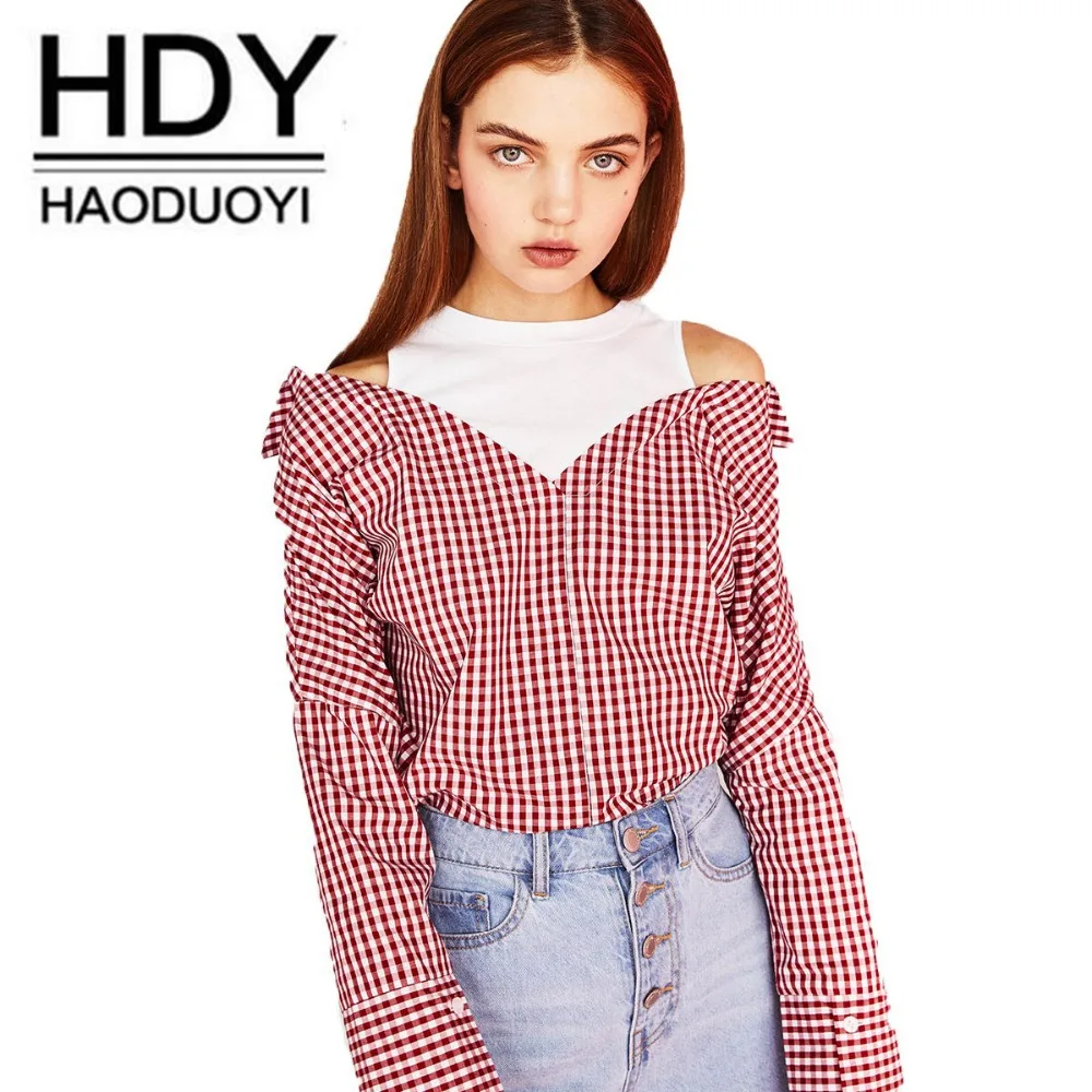 HDY haoduoyi 2018 женская новая модная Осенняя рубашка милая без бретелек платье с