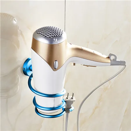 multi color bathroom organizer Hair Dryer Rack Aluminum home Wall mounted Holder Shelf Storage stand hooks drop shipping - Цвет: blue