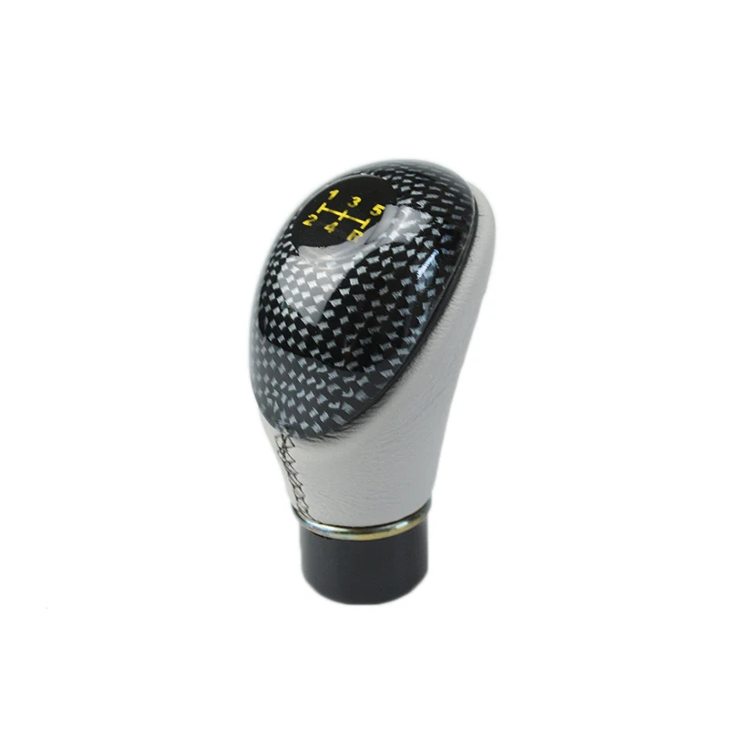 Universal White Leather Racing Sport Manual Gear Shift Knob Head Carbon Gear Stick Shift Knob