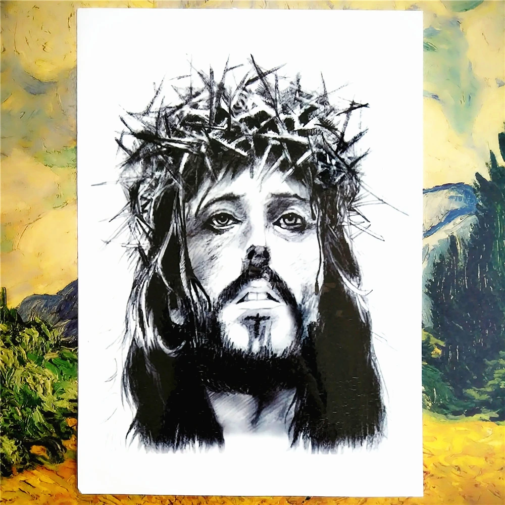 Shnapign يسوع مع تاج الشوك هيئة الفن المؤقتة الذراع فلاش الوشم ملصقات 12*20 سنتيمتر ماء تاتو الحناء وهمية ملصقا Shnapign يسوع مع تاج الشوك هيئة الفن المؤقتة الذراع فلاش الوشم ملصقات 12*20 سنتيمتر ماء تاتو الحناء وهمية ملصقا