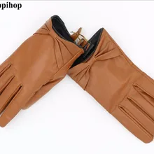 Кожаные перчатки женские зимние модные Корейская версия Элегантный Бант овчины перчатки тонкий раздел