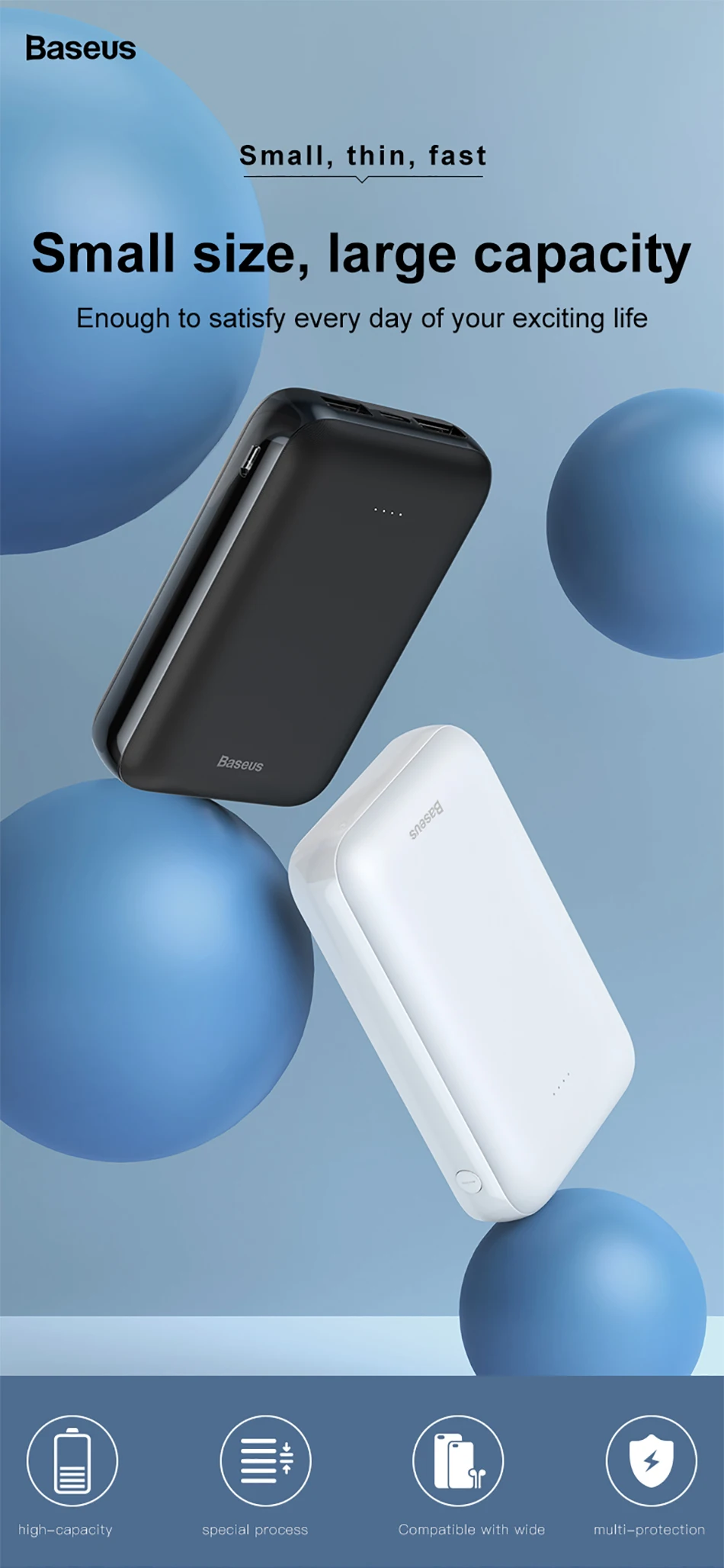Baseus 10000 мАч Мини банк питания портативное USB зарядное устройство 10000 мАч банк питания для iPhone samsung Xiaomi внешний аккумулятор банк питания