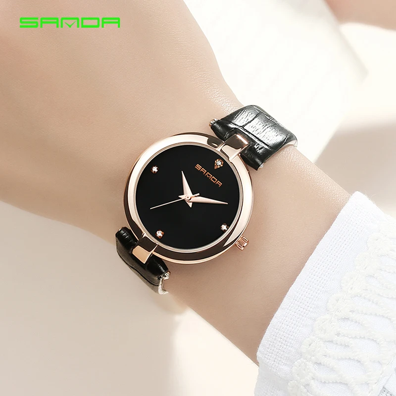 

SANDA Fashion Golden Ladies Watch Women Leather Wristwatches Diamond Gold Clock Saat Relogio Feminino bayan kol saati