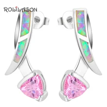 Великолепный розовый дизайн и розничная фиолетовый огненный опал Серебро штамп Серьги-гвоздики Fashionl Опал Ювелирные OE251