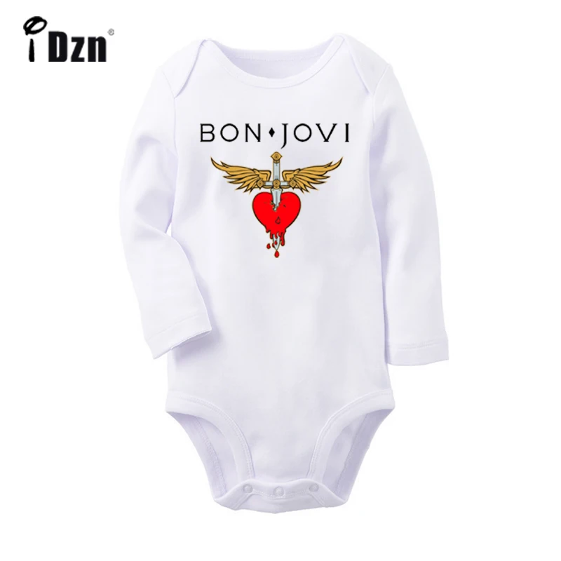 

Bon Jovi Rock Band Wing Heart Sword Design Newborn Baby Boys Girls Outfits Jumpsuit Print Infant Bodysuit Clothes 100% Cotton