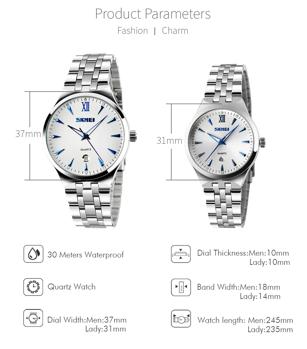 SKMEI Quartz Women Watch Women's Men Clock Couples Top Brand Luxury Female WristWatches Waterproof Ladies Dress relogio feminino