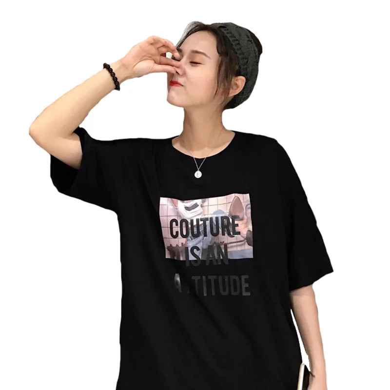 

2019 Summer New Retro Loose Ins Short-sleeved O-neck T-shirts Women Harajuku Long Print Graphic T Shirts Women Plus Size XXL
