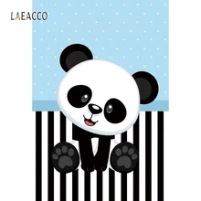 Laeacco Panda Black White Stripe Blue Points Birthday Photography Backgrounds Customized Photographic Backdrops For Photo Studio