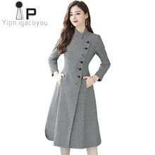 Зимнее длинное шерстяное пальто для женщин весна осень Женская куртка большой размер винтажное корейское модное элегантное женское шерстяное пальто