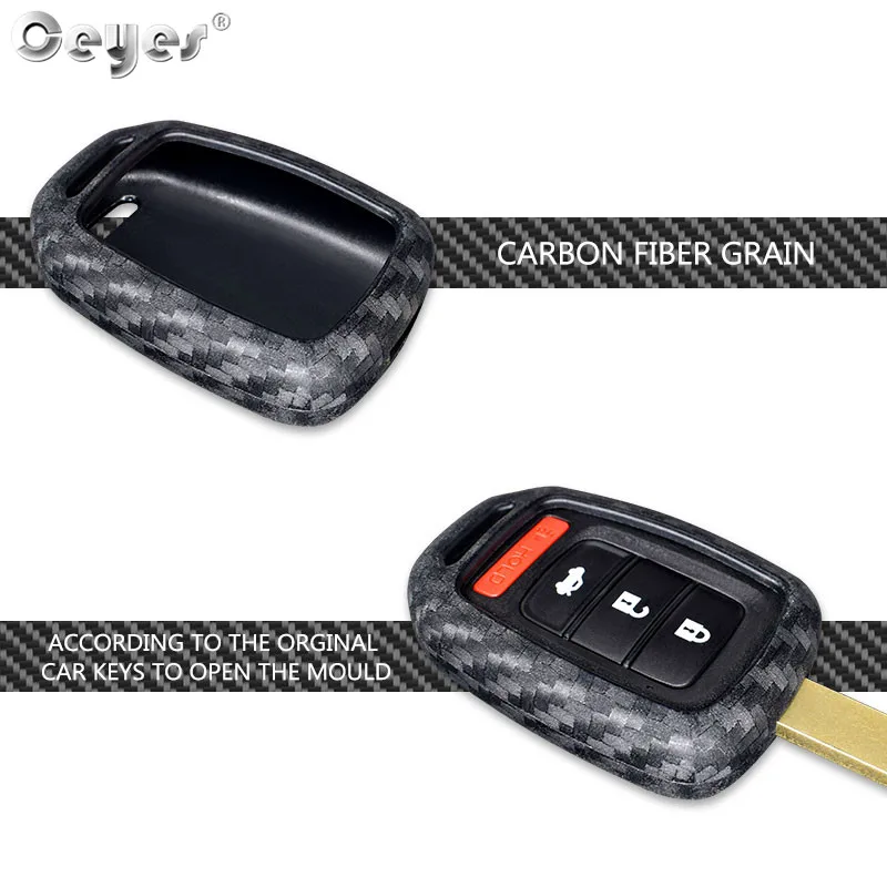 Ceyes Car Styling Silicone Carbon Fiber Key 2 3 Remote Cover Fob Case for Honda Civic Accord Fit for CRV XRV HRV Car Accessories key case cover,key case,remote control case cover