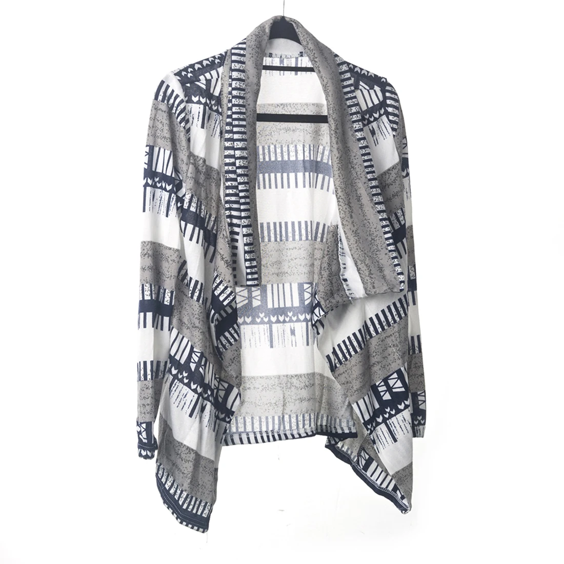 

Fashion Full Sleeve Hand Knitted Striped Cardigan Women Sweater V-neck Open Stitch Crochet Knit Sweater Irregular Loose Cardigan