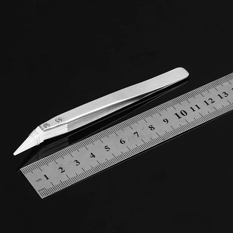 Керамический пинцет с ручкой из нержавеющей стали изогнутый направленный Пинцет черный