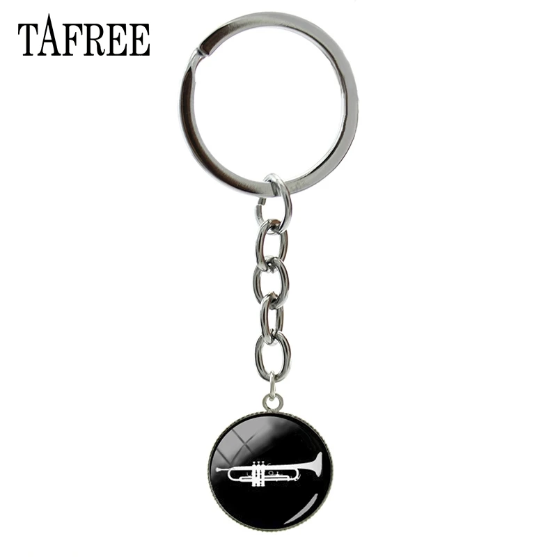 

TAFREE Trumpet keychain trendy musical instrument tromba cornetto vintage key chains ring music horn jewelry musician gift B1357
