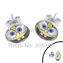 Эмаль серьги губка-Боб тела для пирсинга, из нержавеющей стали ювелирные изделия модны мотоциклетные серьги-гвоздики SJE370034