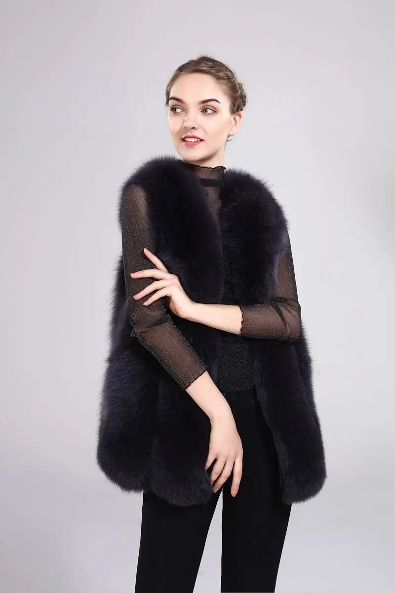 Top New arrival lady natural fox fur vest real fur waistcoat thick warm fashion medium long jacket 12