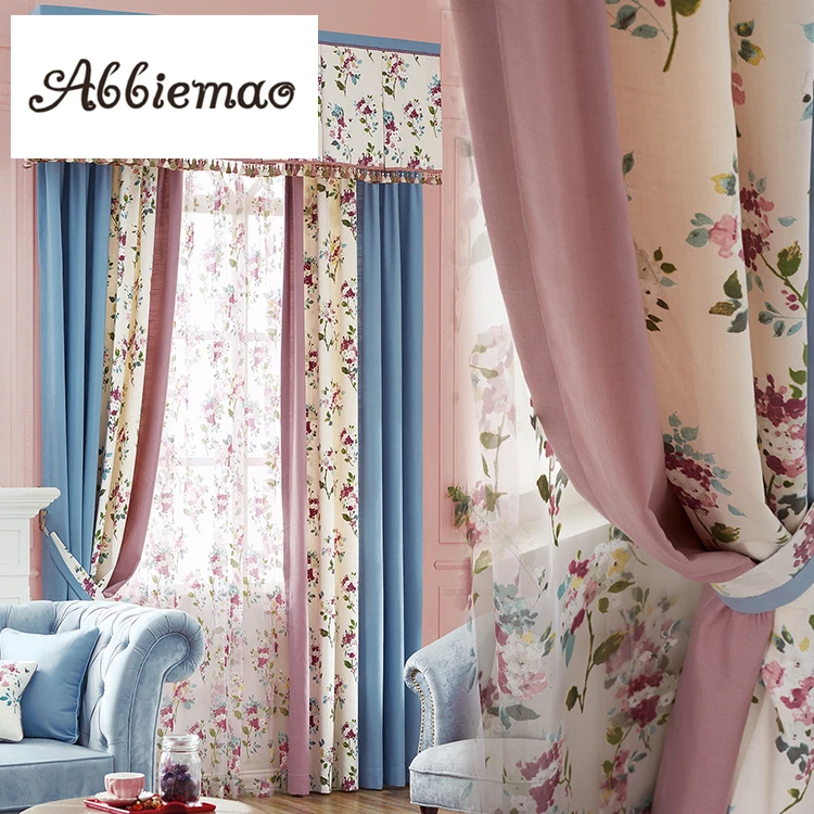

Abbiemao Simple Modern Pastoral Splicing Curtain For Living Room Bedroom Study Printing Sheer Tulle Window Treatment Drapes