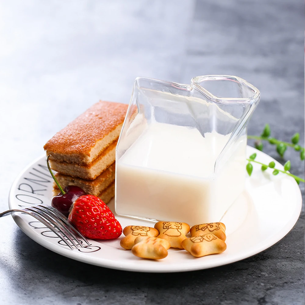 

250ML Pure Handmade Crafts Creative Unique Design Drinkware Square Glass Cup Milk Box