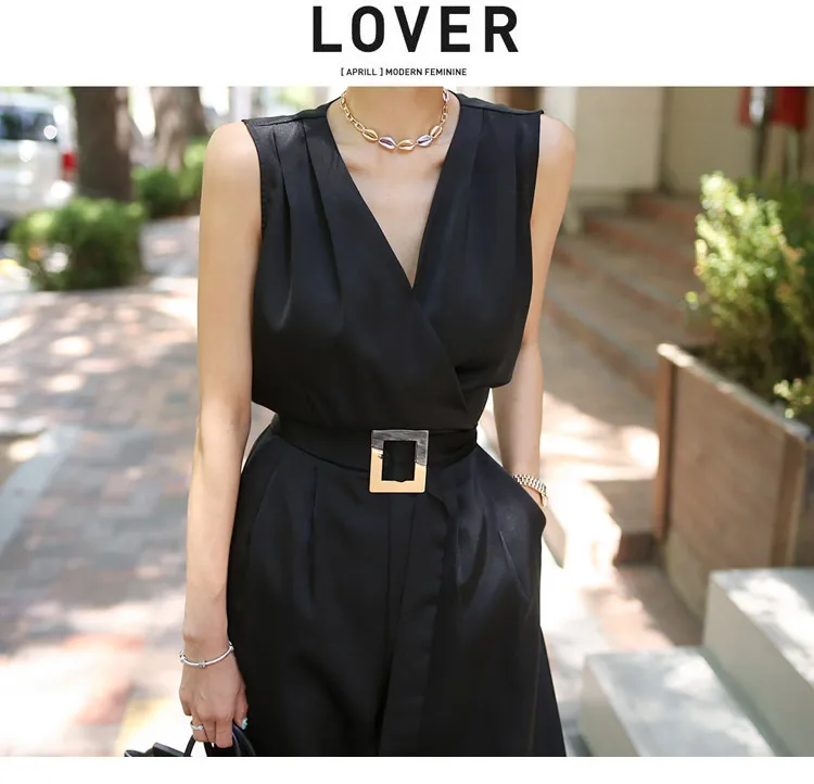 summer elegant new slim jumpsuit sleeveless with belt runway office lady bodysuit Romper