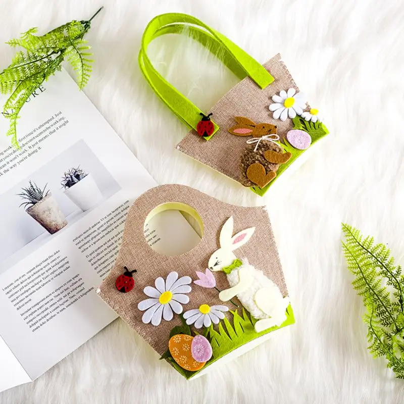 Best Nordic Style Shoulder bag Vintage Easter Handbag Colorful Non Woven Felt Applique Patch Gift Candy Storage Tote Bag Basket