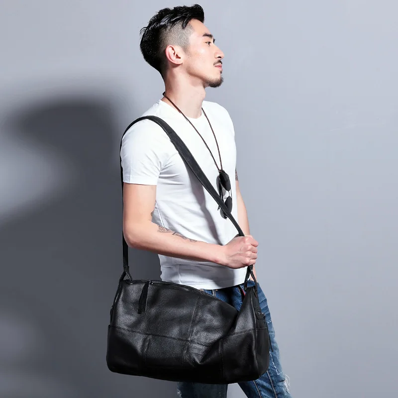 Natur Brand Leder Kuh Casual Original Design Taschen Black Crossbody Zipper Weiche Schulter Schwarz Handtaschen Haut Messenger Stil Herren PxwwHdqXF